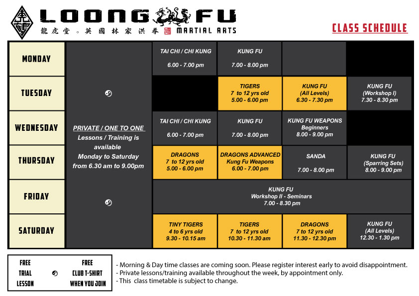 Timetable - Loong Fu Martial Arts
